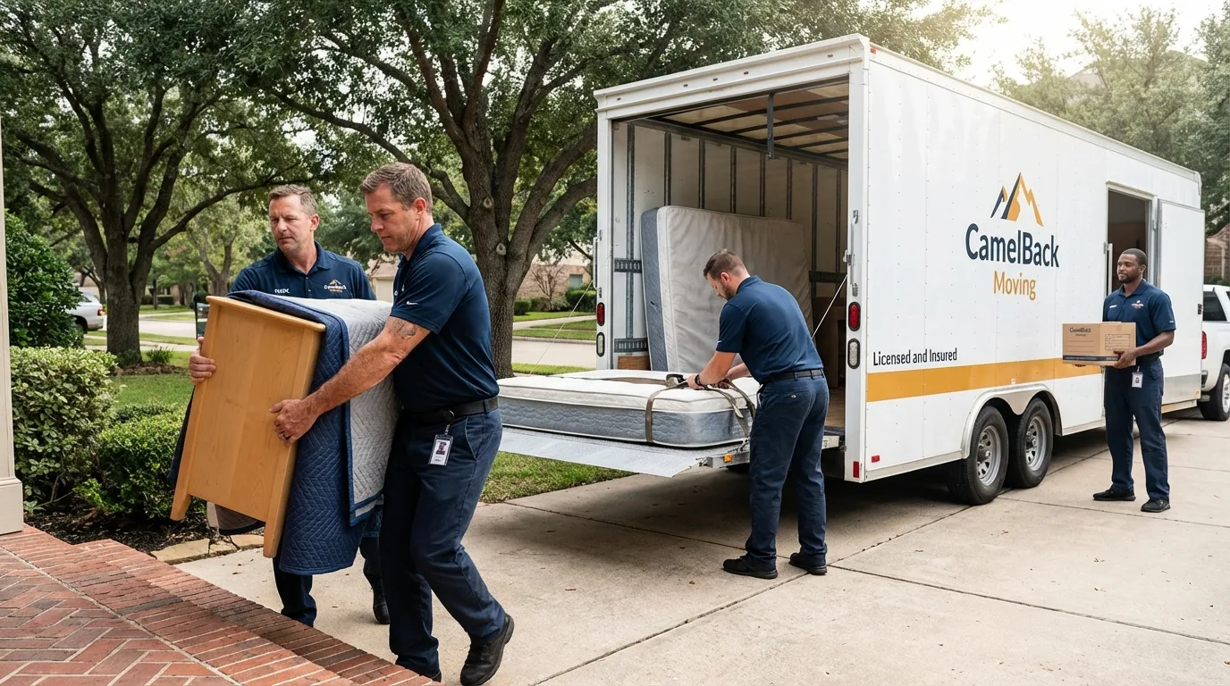Crew loading residential truck for cross-state move from Osage, IA