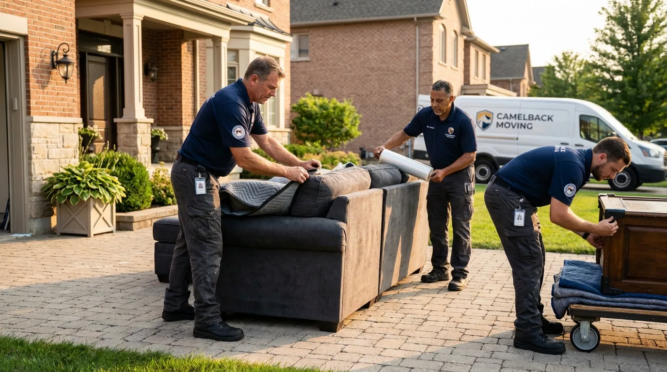 Large estate moving crew wrapping furniture in Osage, IA